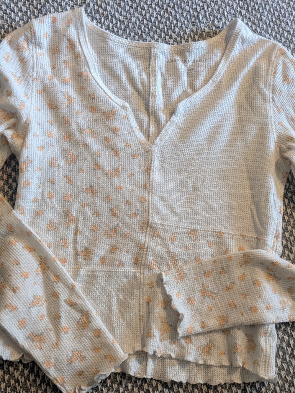 American Eagle Outfitters Cream Waffle Knit Crop Top Floral Light Orange Thermal
